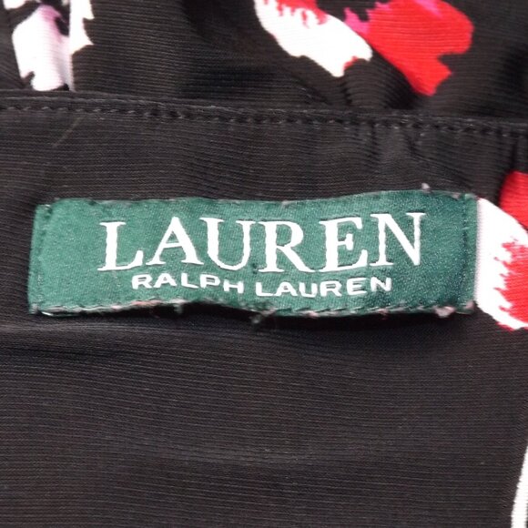 LAUREN RALPH LAUREN Dress, 8/M, Black/Red floral, Layered Flutter sleeve, V-neck - Picture 9 of 11